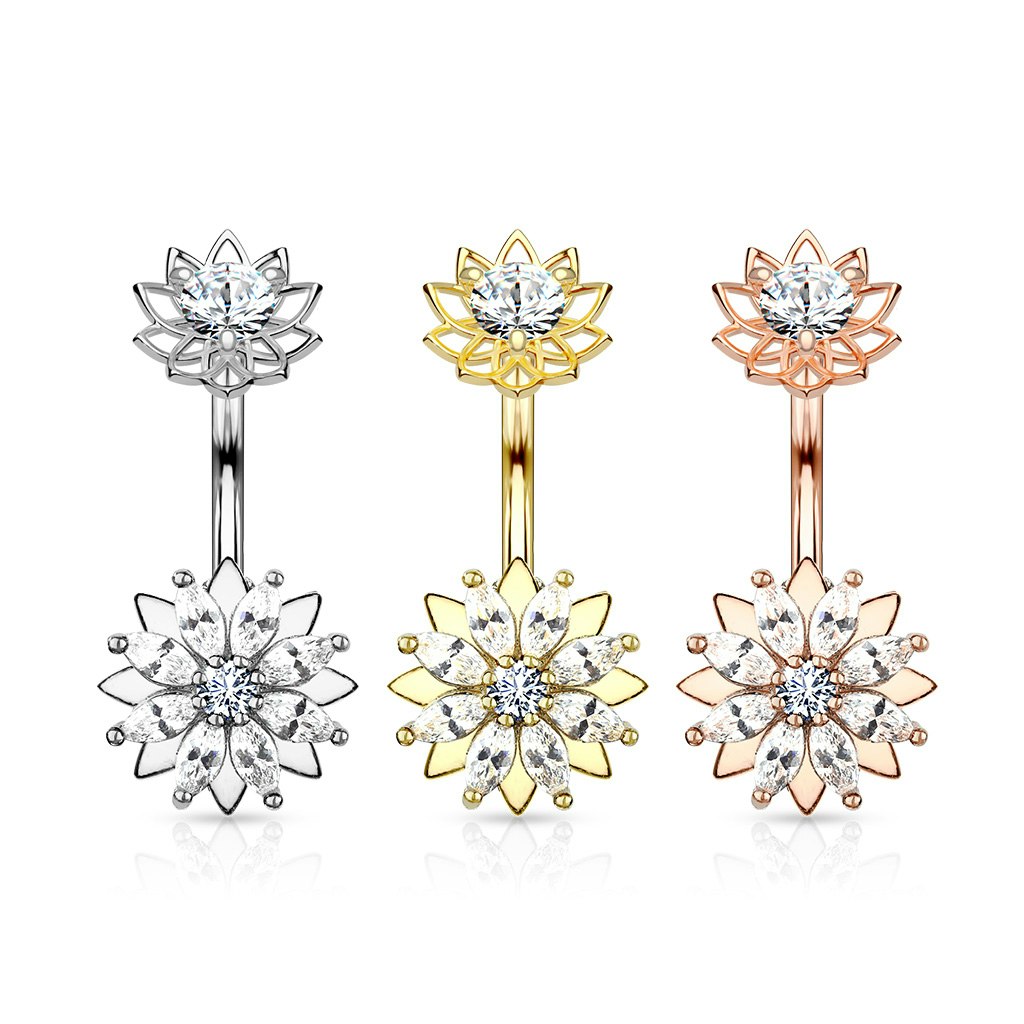 Navelsmycke - Marquise CZ blomma