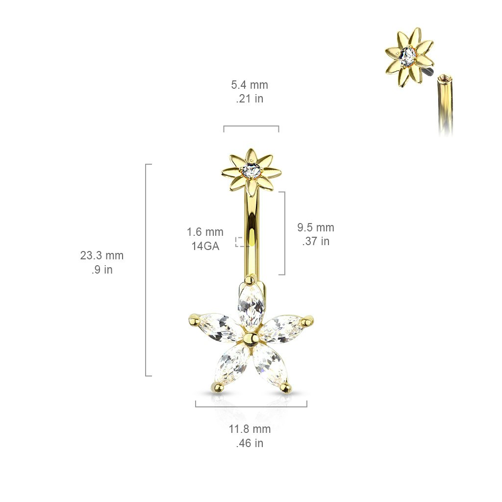 Navelsmycke - Marquise CZ liten blomma