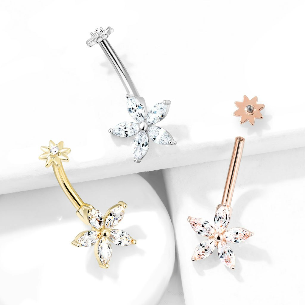 Navelsmycke - Marquise CZ liten blomma