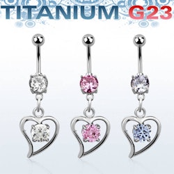 Titanium Navelsmycke - Hjärta med cubic zirconia