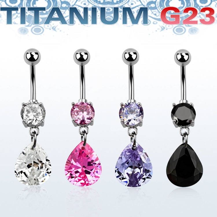 Titanium Navelsmycke - Päronformad Cubic Zirconia