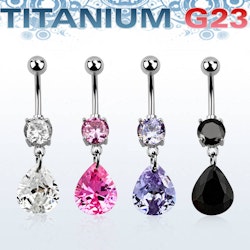 Titanium Navelsmycke - Päronformad Cubic Zirconia
