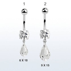 Navelsmycke med cubic zirconia och droppformad crystal