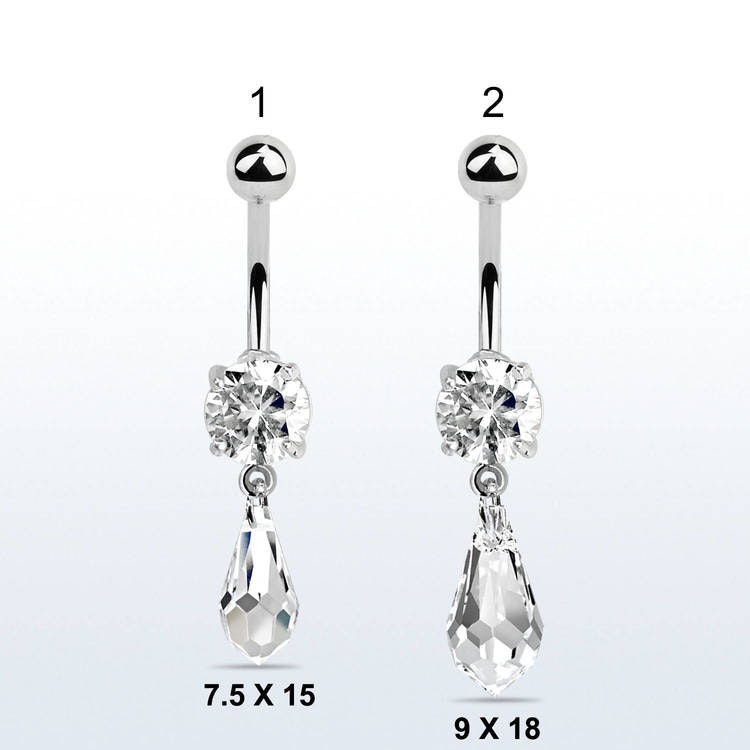 Navelsmycke med cubic zirconia och lång droppformad crystal
