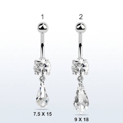 Navelsmycke med cubic zirconia och lång droppformad crystal