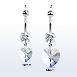Navelsmycke med cubic zirconia och hjärtformad crystal