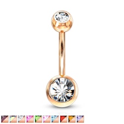 Navelsmycke 1.6mm roséguld med 5 och 8mm crystalkulor