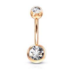 Navelsmycke 1.6mm roséguld med 5 och 8mm crystalkulor