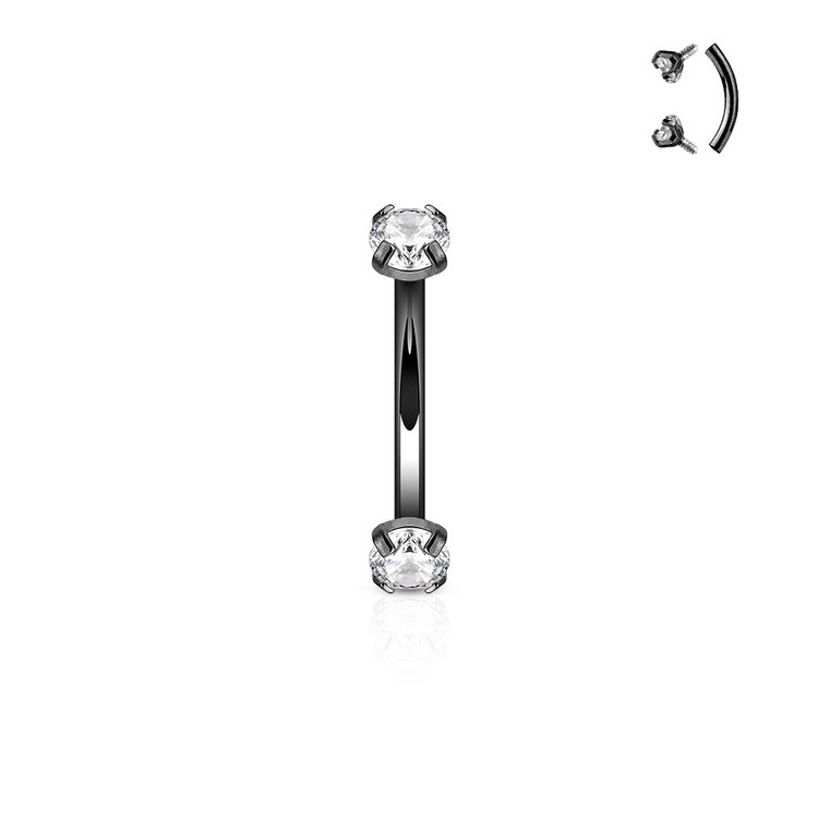 PVD-pläterad banana invändigt gängad 1.2mm / 8mm med 3mm prong-set CZ