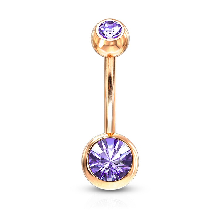 Navelsmycke 1.6mm roséguld med 5 och 8mm crystalkulor