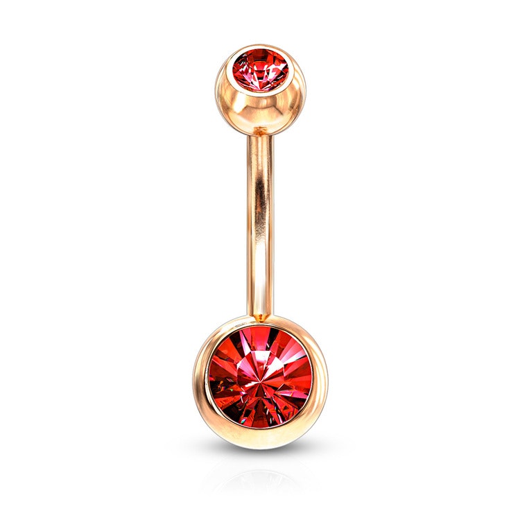Navelsmycke 1.6mm roséguld med 5 och 8mm crystalkulor