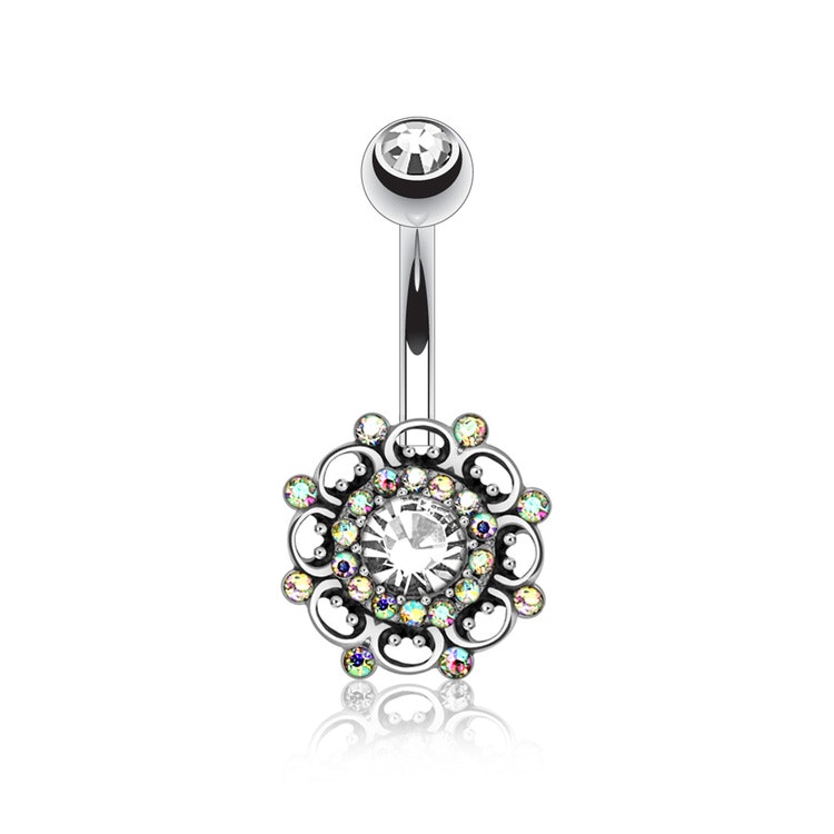 Navelsmycke - Antik silver med stenar