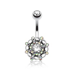 Navelsmycke - Antik silver med stenar