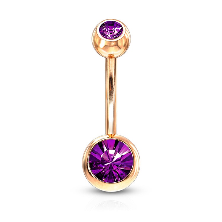 Navelsmycke 1.6mm roséguld med 5 och 8mm crystalkulor