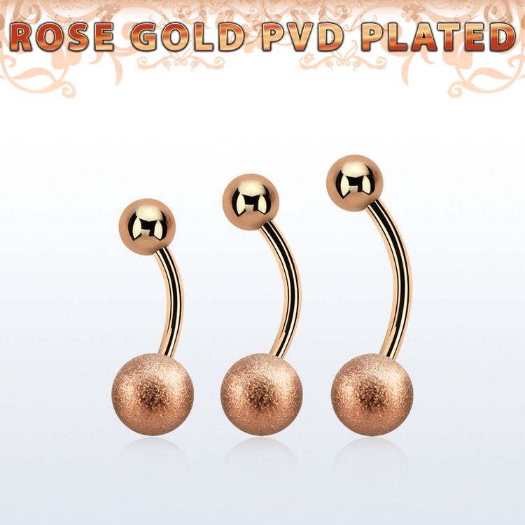 Banana / navelsmycke med 8mm frostad kula roséguld