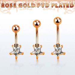 Navelsmycke med 7mm stjärnformad klar cubic zirconia roséguld