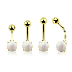 Navelsmycke / banana guldpläterad med 7mm prong set opal