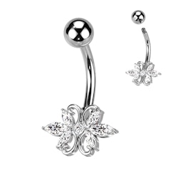 Navelsmycke - Hjärta / 3 marquise CZ