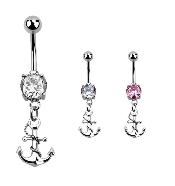 Navelsmycke med ankare i 925 Silver