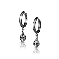 Black plated stainless steel skull huggie earrings (sold in pairs)