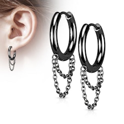 Black plated double chain huggie earrings (sold in pairs)