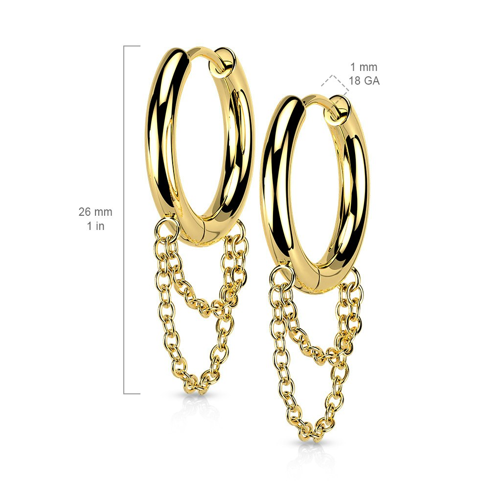 Black plated double chain huggie earrings (sold in pairs)