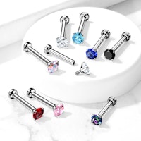 Labret Flatback 316L med prong-set kubisk zirkonia