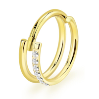 Titanium PVD-guld clicker dubbel hoop med cubic zirconia