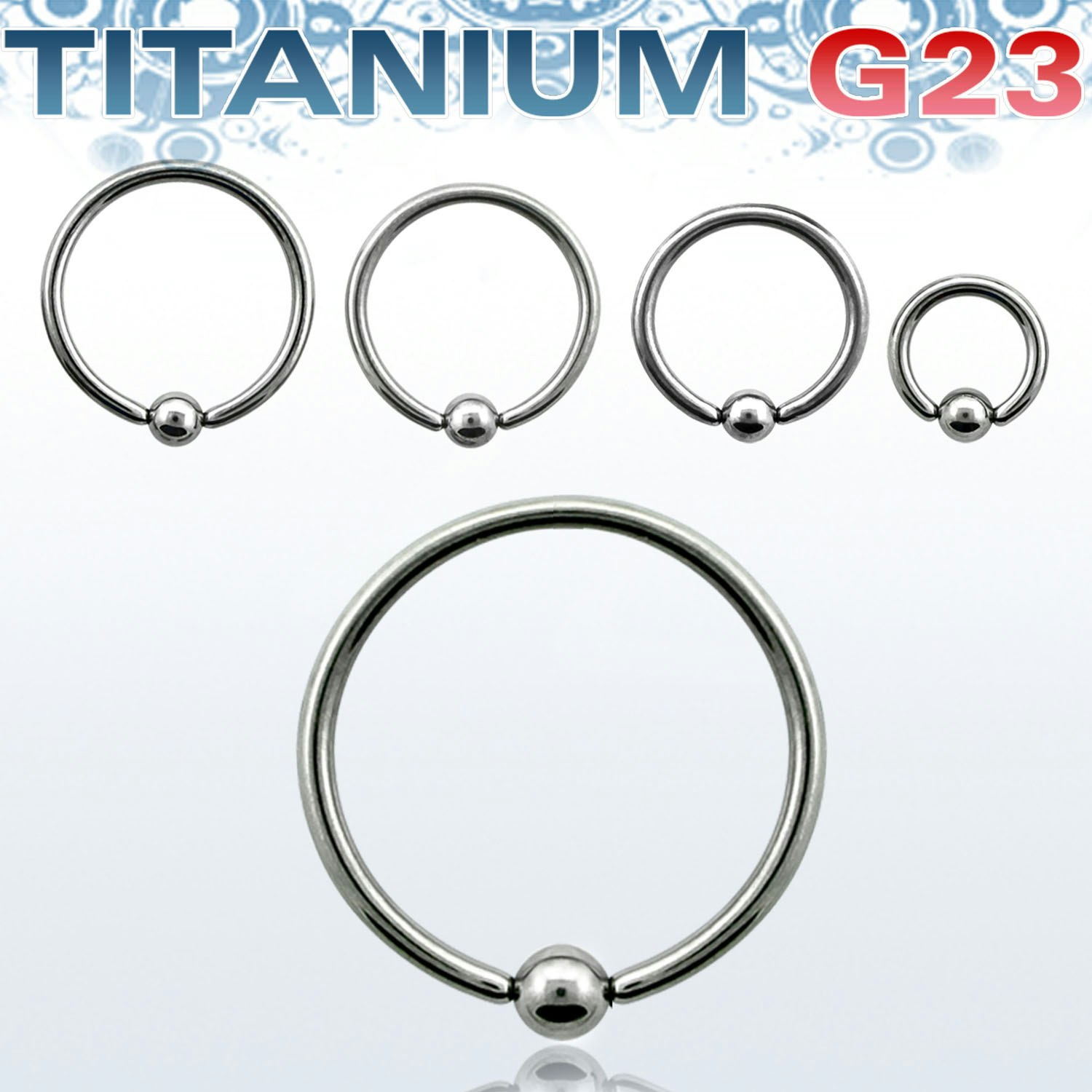 Titanium piercingring / ring med kulstängning - 1.2mm med 3mm kula