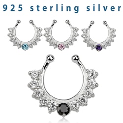 Fake septum piercing i 925 silver med kubisk zirconia