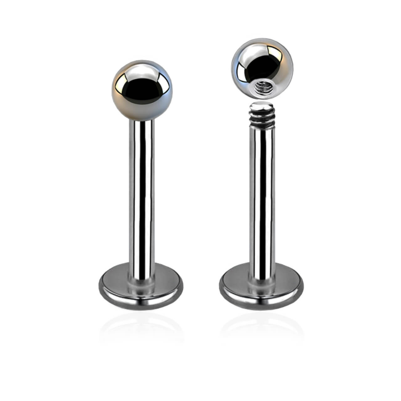 Titanium labret / flat back piercing - 1,2mm med 2,5mm kula