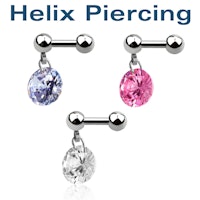 Helix barbell med hänge och rund CZ