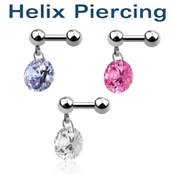 Helix barbell med hänge och rund CZ