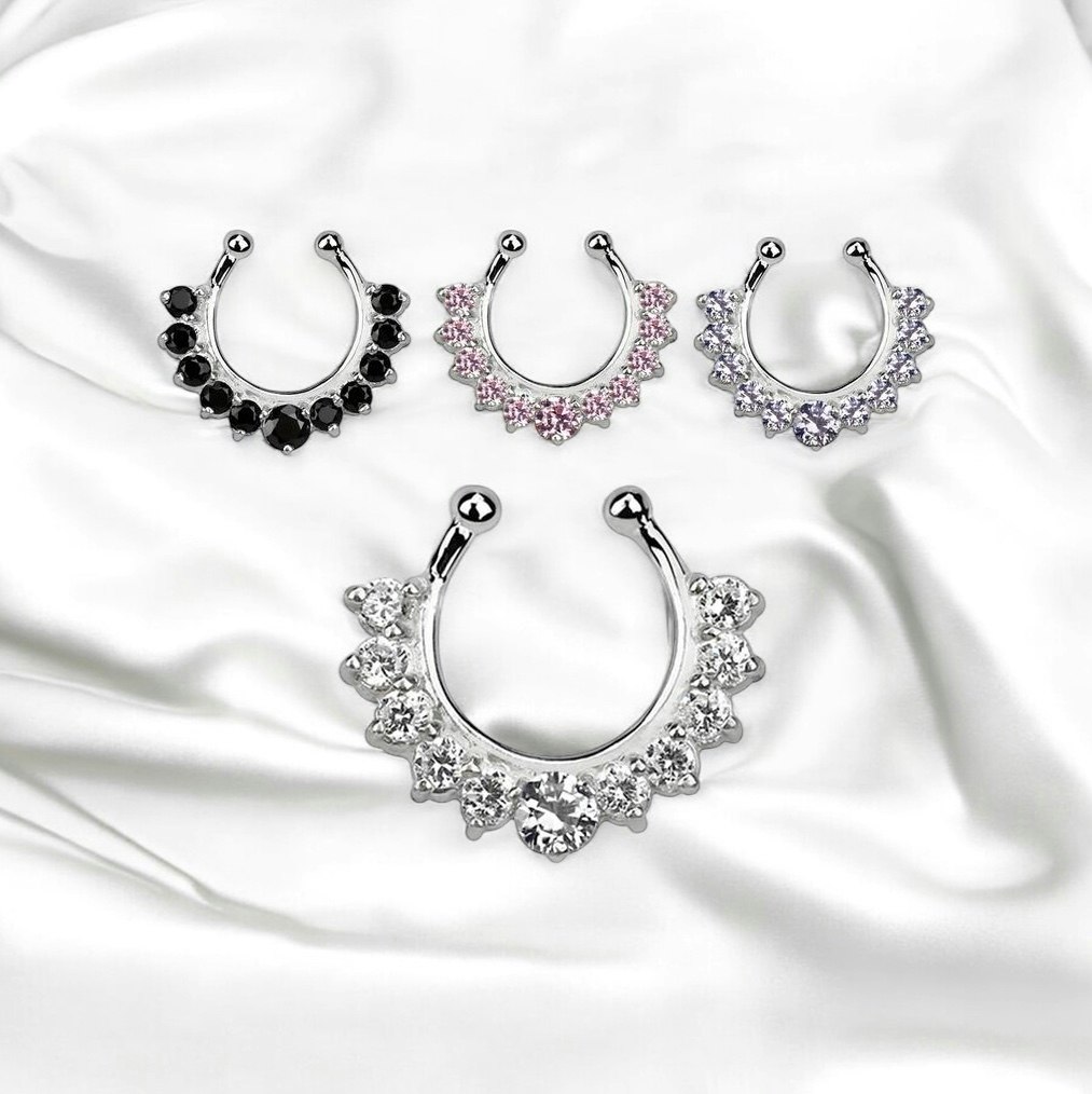 925 silver fake septum with cubic zirconia