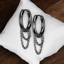 Black plated double chain huggie earrings (sold in pairs)