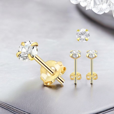 Örhänge i guldpläterat 925 silver med rund kubisk zirconia (par)