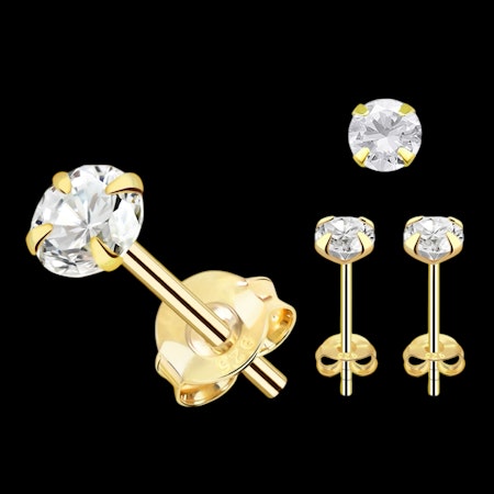 Örhänge i guldpläterat 925 silver med rund kubisk zirconia (par)