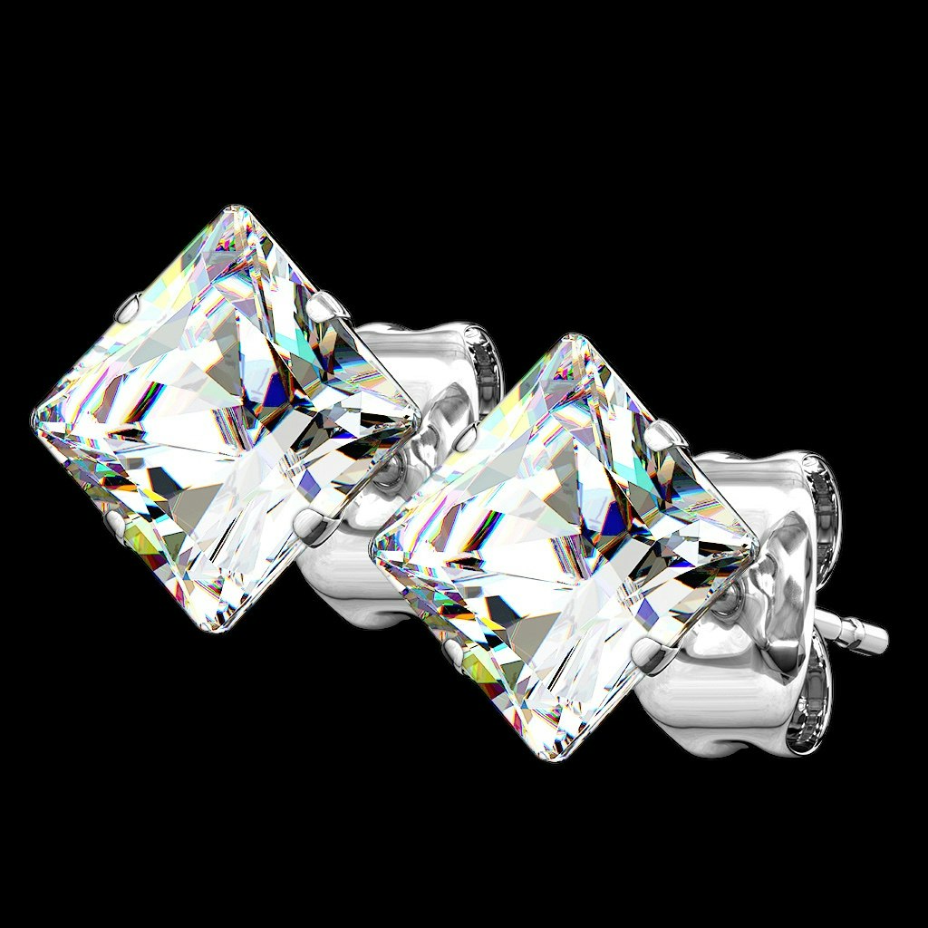 Square cubic zirconia stainless steel earrings (sold in pairs)