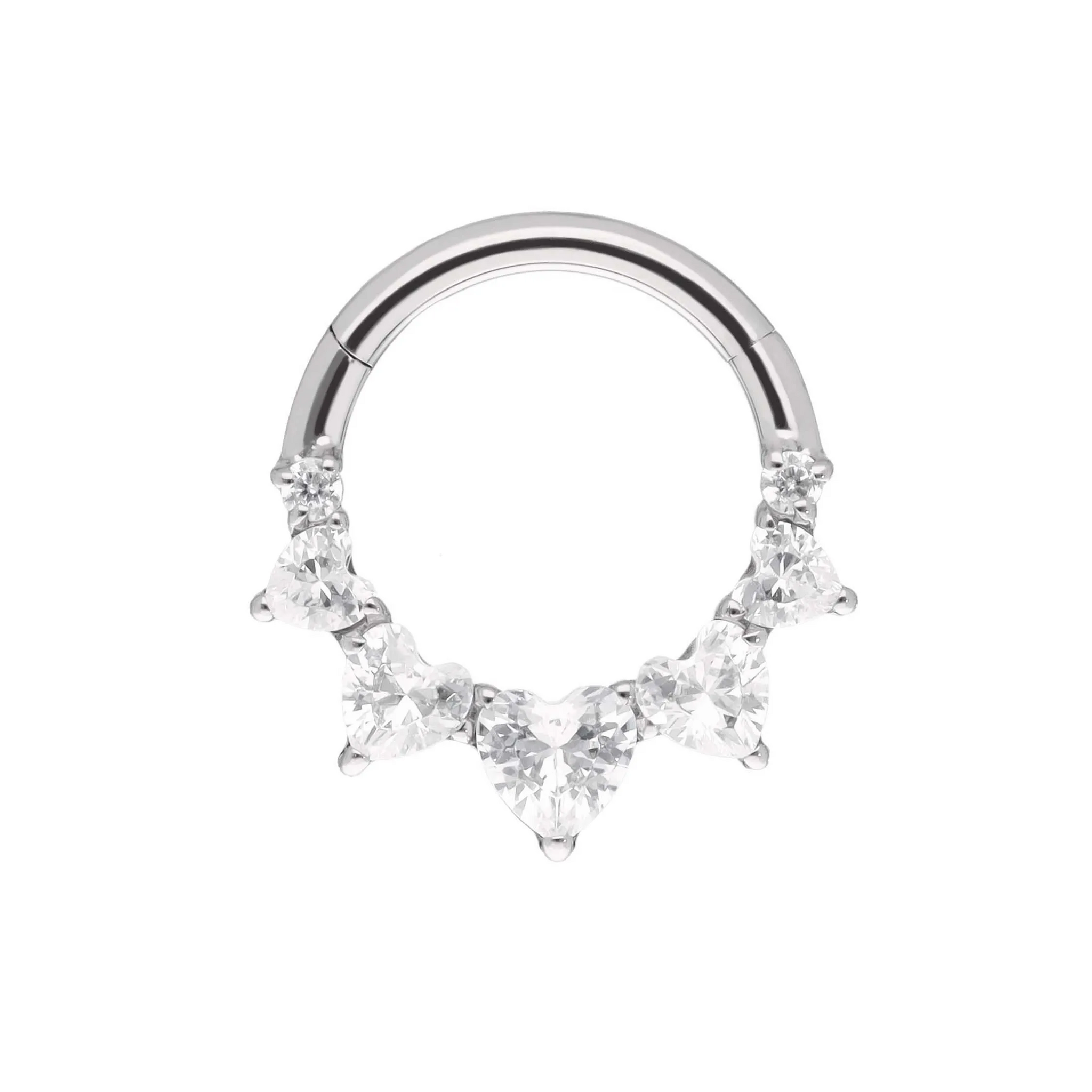 Tiranium hinged clicker 16 gauge / 1.2mm med heart shaped cubic zirconia