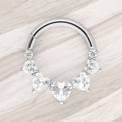 Tiranium hinged clicker 16 gauge / 1.2mm med heart shaped cubic zirconia