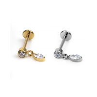 Titanium labret / flat back 1.2mm - "marquise cut" kubisk zirconia