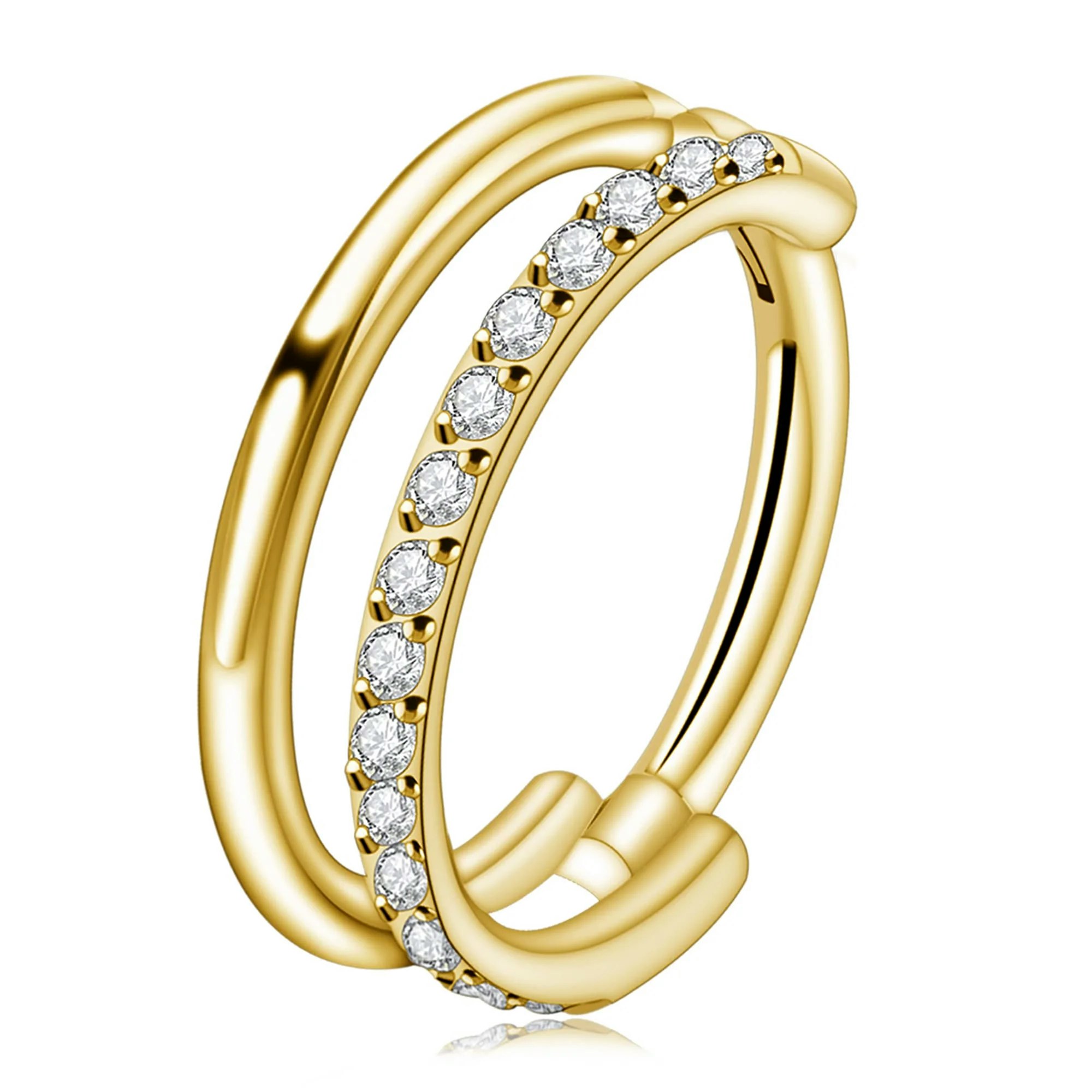 Titanium PVD-guld clicker dubbel hoop med cubic zirconia