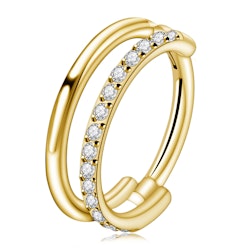 Titanium PVD-guld clicker dubbel hoop med cubic zirconia