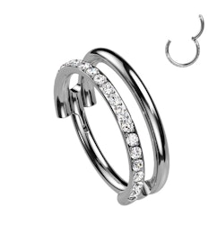 Titanium clicker dubbel hoop med cubic zirconia