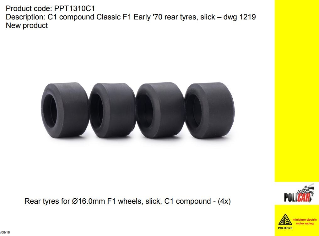 Policar - G25 compound, early 70's F1 rear tyres, slick, dwg 1310 (4x)