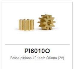 Slot.it - Brass pinions 10 teeth Ø6mm (2x) Dia 1,5 mm axle