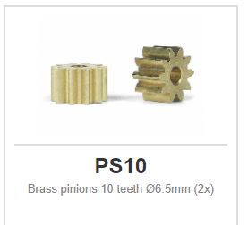 Brass pinions - Sidewinder - 10 teeth Ø6.5mm (2x)