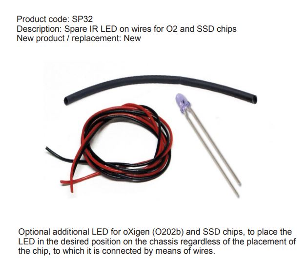 Slot.it - Spare IR LED on wires for O2, SSD and D132 chips