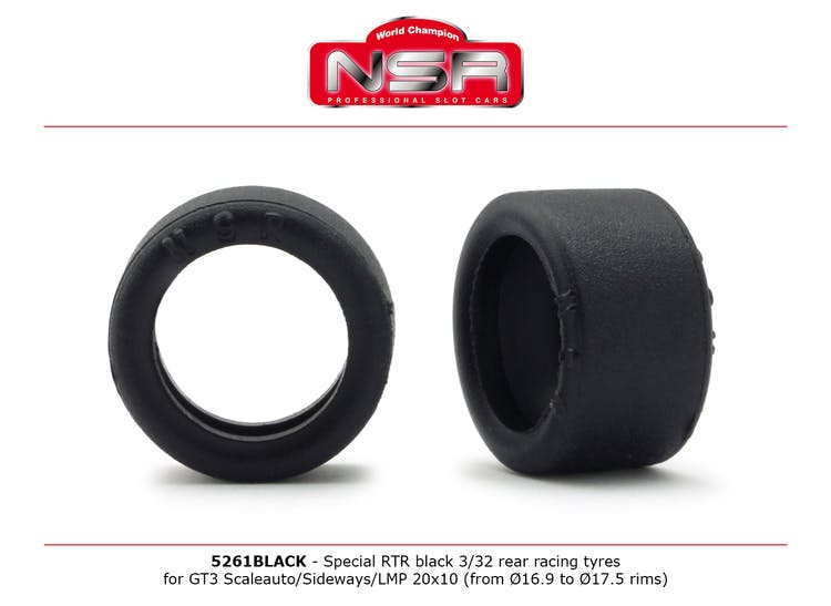 NSR - Special RTR Slick Rear for GT3 Scaleauto/Sideways/LMP - 20x10 - Low Profile - Racing tyres - BLACK (x4)