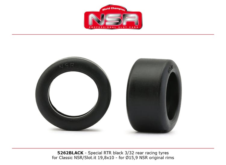 NSR - Special RTR Slick Rear for Classic NSR/SLOT.IT - 19,8x10 - Low Profile - Racing tyres - BLACK (x4)